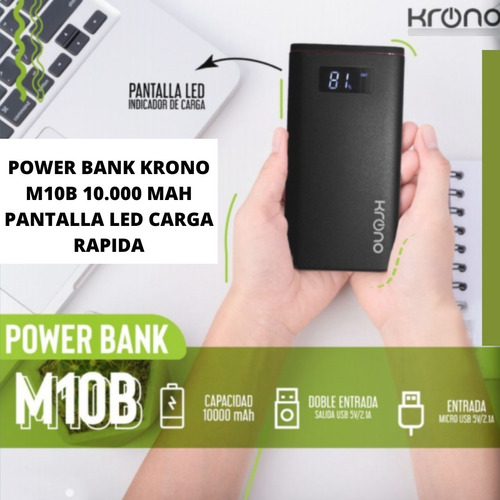 Power Banck Krono M10b 10.000 Mah Pantalla Led Carga Rápida