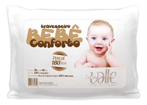 Travesseiro Lucas Valle Bebê Conforto tradicional 40cm x 30cm cor branca
