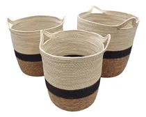 Comprar Set De 3 Cestos Yute Y Fibra Papel Decoración Hogar Canastos