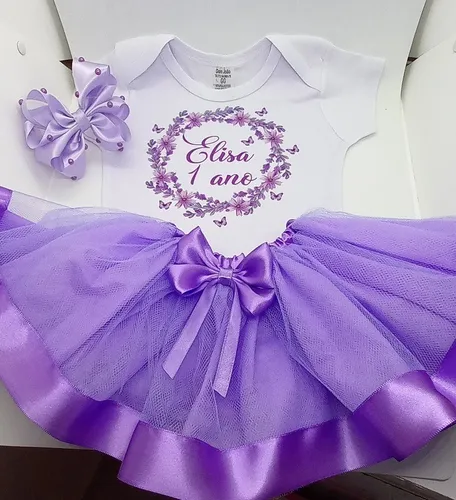 Body Personalizado Saia Tutu E La o Jardim Das Borboletas