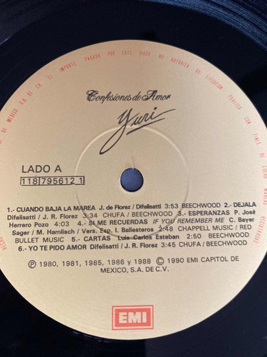 Yuri / Confesiones De Amor Lp Album 1990 Impecable (Usado)