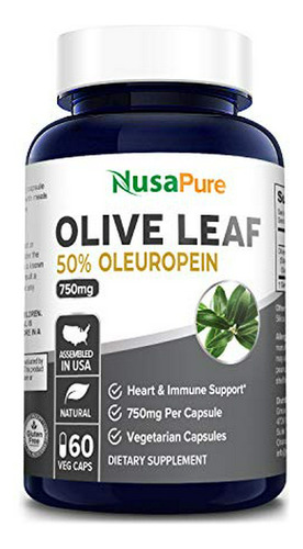 Extracto Hoja Olivo Nusapure 750mg - Vegano - Sin Gluten - 60 Cápsulas