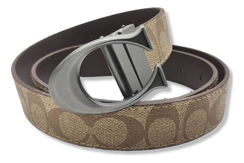 Cinturon Coach Doble Vista Reversible Hombre Mujer Unisex Color Beige Diseño De La Tela Hebilla C Talla M (115cm)