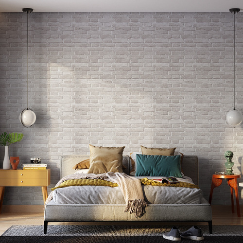 Imagem 3 de 9 de Papel De Parede Tijolinhos Cinza 9,5mx52cm Begônia