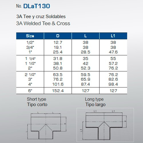 Tee Soldable Acero Inoxidable 2 Pulgadas T-316 Dlat