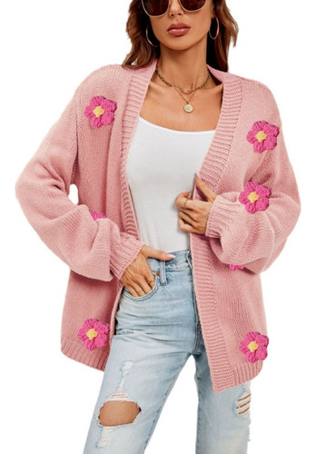 Chaqueta Tipo Suéter De Punto Con Estampado De Flores