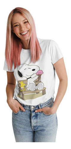 Polera Snoopy Charlie Brown Helado Algodon Estampado