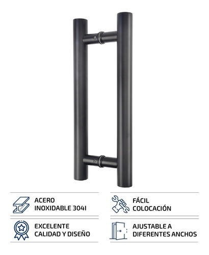 Imagen 2 de 6 de Barral Manijon Manija De 30cm Ace. Inox/negro Puerta Vidrio