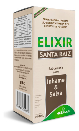 Elixir santa Raiz Depurativo Do Sangue 240ml + Salsaparrilha Sabor inhame