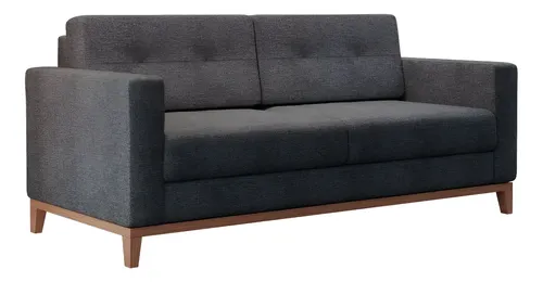 Sofá 2 Lugares Living Pés E Base Em Madeira Linho Cotton ... Cor Cinza