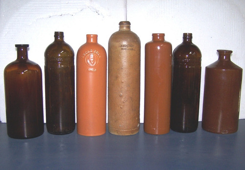 Antiguas Botellas De Gres Ceramico Y Vidrio (Usado)