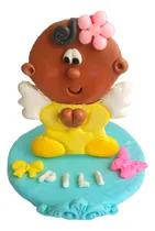 Comprar Adorno Torta Porcelana Fr Nombre Núm Angelitos Bebés Colores