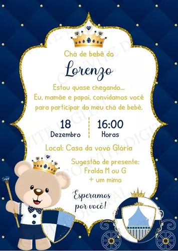 Convite Digital Chá De Bebê Urso Príncipe