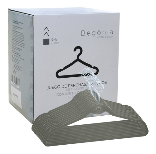 Perchas Terciopelo Antideslizante X80 Gris Begônia
