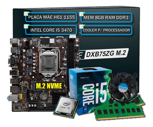 Kit Processador I5 3470 + Placa B75 1155 + 8gb Ddr3 + Cooler