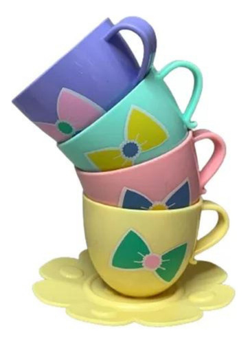 Set Juego Tazas Para Tomar El Te Con Tetera Cucharas Platos Color Verde
