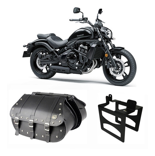 Alforge Lateral Moto Bolsa 40l Cravo + Afastador Vulcan 650