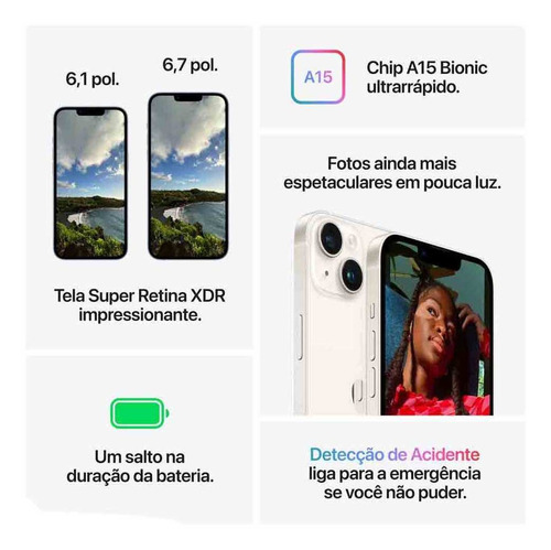 iPhone 14 Apple (128gb) Azul, Tela De 6,1 , 5g E Câmera De 1