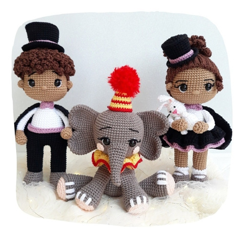 Patrones Amigurumis. Mago+maga+elefante Circo. En Portugués