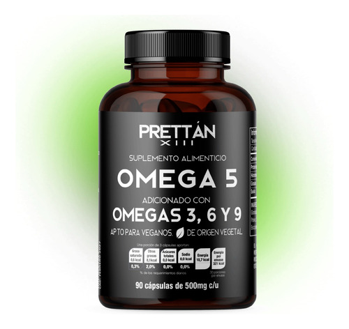 Omega 5 + 6 + 9 Origen Vegetal 90 Cápsulas 500mg Prettan