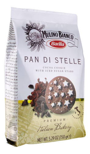 Biscoito Cookie Pan Di Stelle Chocolate e Cacau Barilla Mulino Bianco Premium Pacote 150g