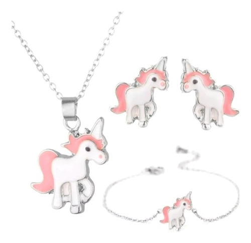 Collar Pulsera Y Aretes De Unicornio Kawai Para Niñas 