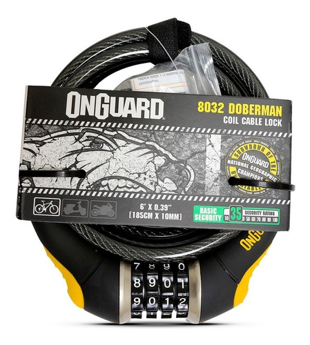 Candado Bicicleta Onguard Espiral Clave Doberman 185cmsx10m