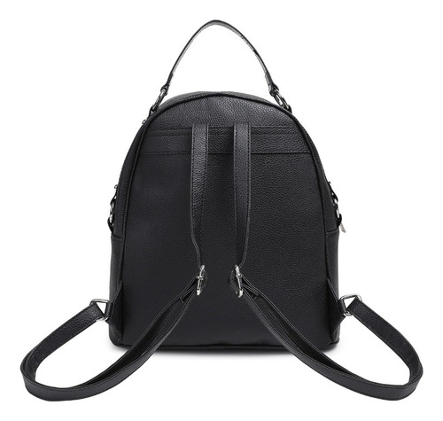 Imagen 4 de 5 de Mochila Cuero Sintetico Mujer Tachas Negra Bolsillos Lima