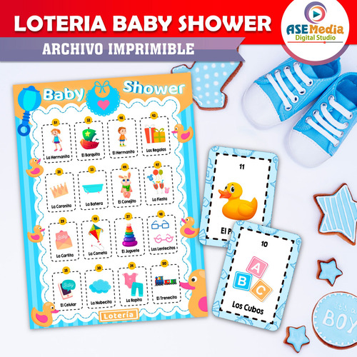 Lotería Baby Shower Niño Patitos 80 Tablas Imprimibles Pdf