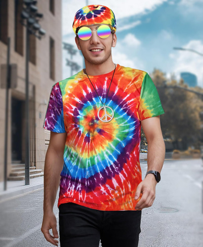 Disfraz De Hippie Para Hombre, Camiseta Colorida Estilo Años
