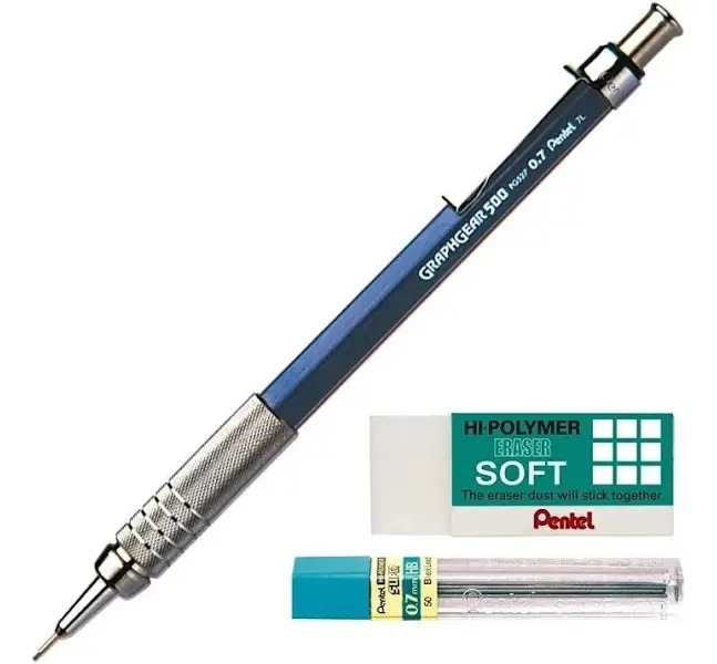 Kit Lapiseira Pentel Graphgear 500 0,7mm Grafite Borracha