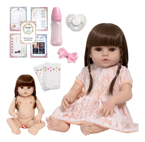 Boneca Bebe Reborn Fofinha Princesa 46cm Com Kit Acessórios