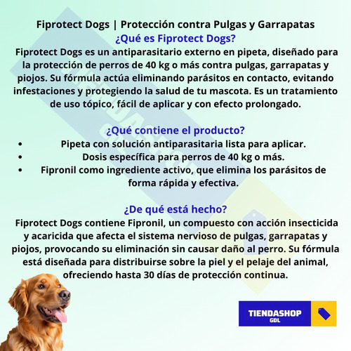 Fiprotect Perros Para 40kg O Más Pipeta Antipulgas