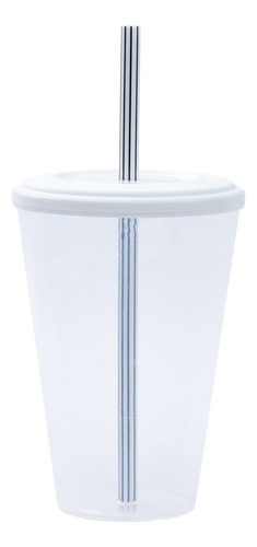 10 Vasos Conico Con Tapa Y Sorbete 420cc Color Transparente Tapa Blanca
