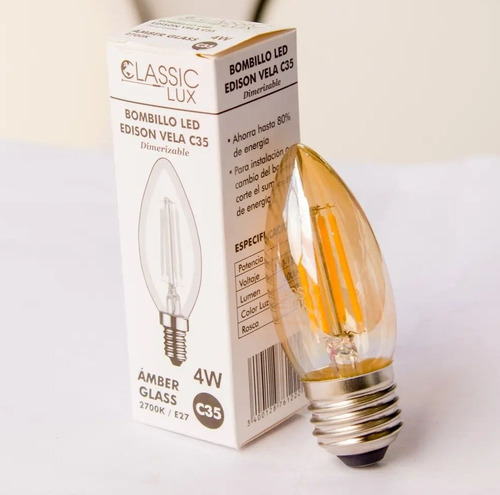 Bombillo Vela Led Vintage 4 Watt E27 Dimerizable 