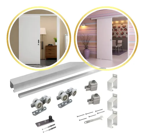 Kit P/porta De Correr Até 1 Mt Trilho Com 2 Mt Alumínio | Parcelamento ...