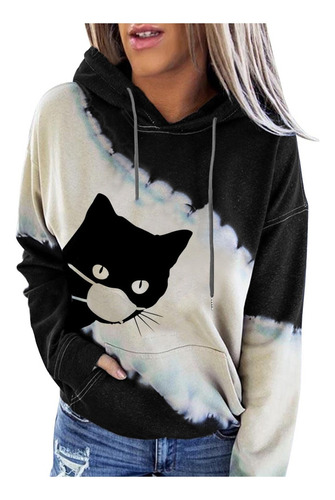 Sudadera Con Capucha Estampada Con Estampado De Gato Y Másca