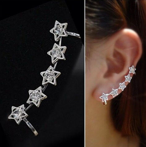 Arete Estrellas Hoja Perla Ear Cuff Solitario Moda Mujer