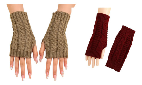 2 Par De Guantes De Invierno Tejidos Sin Dedos