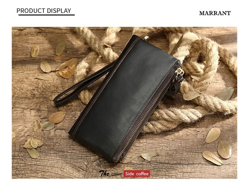 Bolso Largo De Cuero Genuino Con Cremallera Para Hombre