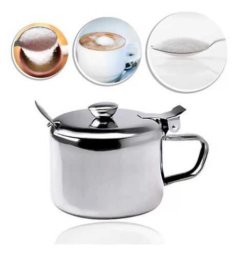 Açucareiro Com Tampa E Colher Inox Fratelli Decor Prata 2 Pçs Cor Cromado