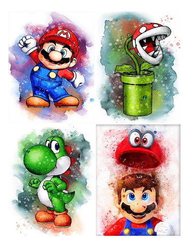 4 Set Pintura De Diamante 5d Para Aduts Diy Super Mario