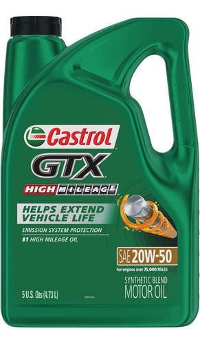 Aceite Castrol Gtx 20w50 Alto Kilometraje 4.73 Litros