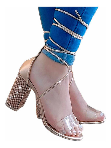 Tacones Brillos Para Dama Transparente Y Tiras Envio Gratis