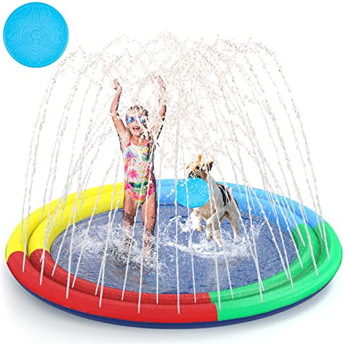 Docuwee Splash Sprinkler Pad Con Un Disco Volador Para Perro