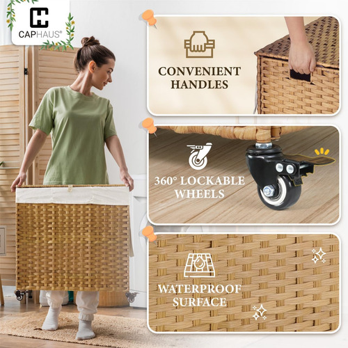Cesta De Lavandería Ratán Con Ruedas Y Tapa