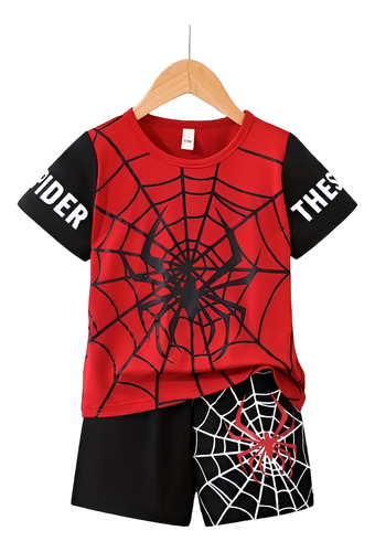 Conjunto De Playera Y Shorts Primavera Verano Niños Spider 