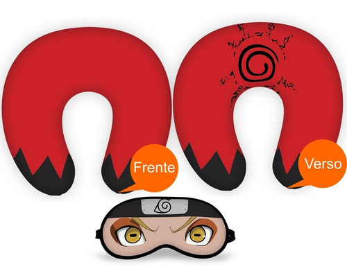 Imagem 1 de 5 de Kit Almofada Pescoço + Máscara Dormir Naruto Sennin