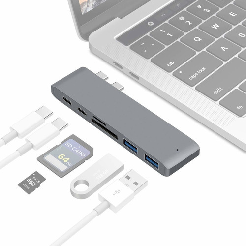 Usb C Hub 6 En 1 Adaptador De Aluminio Usb C Con 2 Puerto