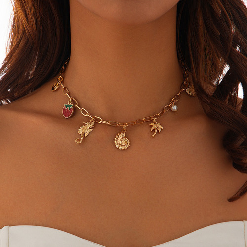 Y2k Collar Boho Con Colgante Flor Caracola Joyería Verano